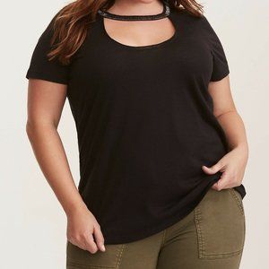 Embellished Cutout Neck Tee Plus Size 5 iNWT
